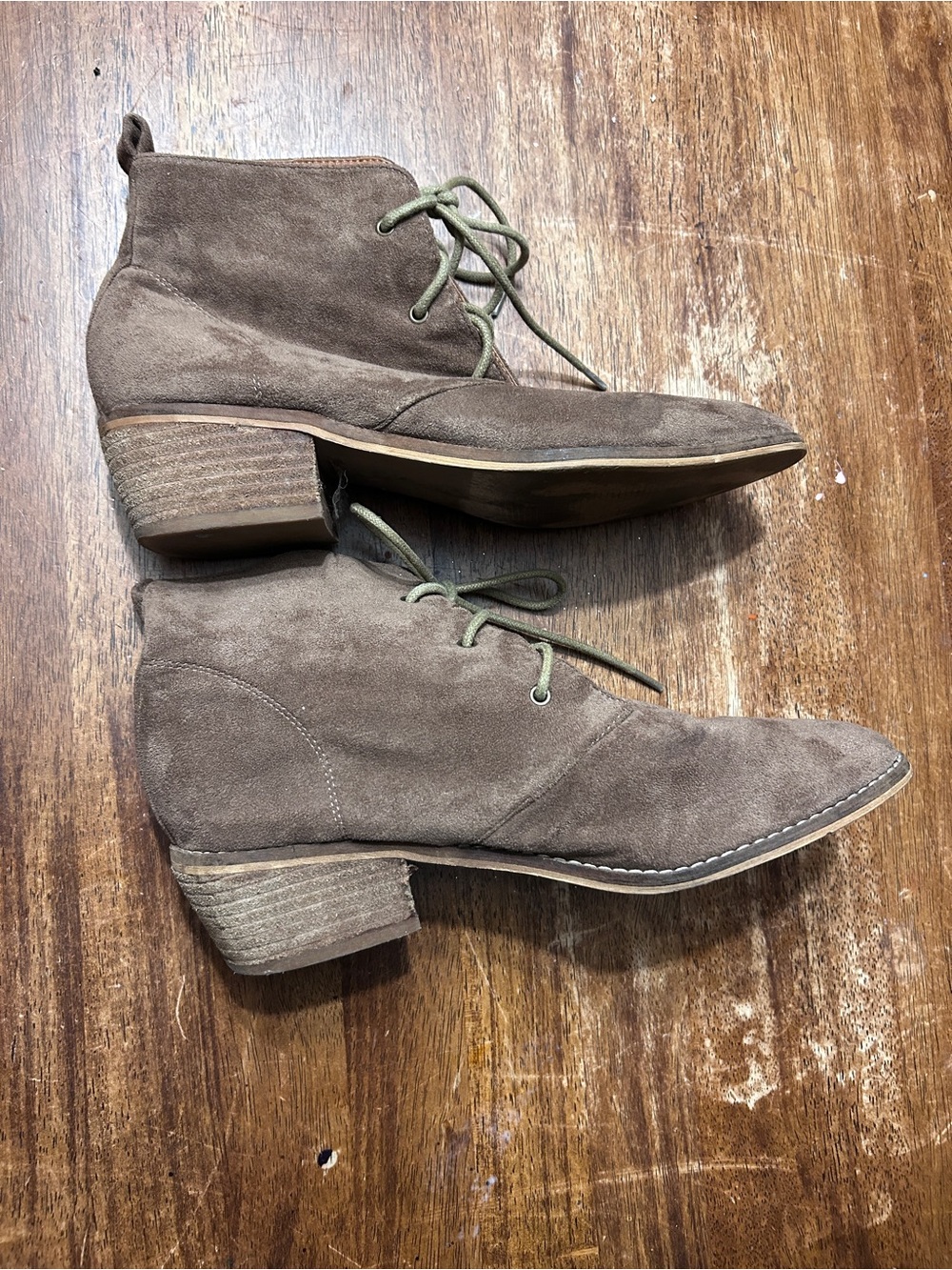 Faux suede Victorian style lace up booties tan 8 - Picture 4 of 7